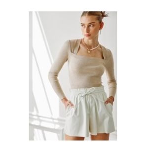 Idem Ditto Soho long sleeve square neck top size L NWOT light tan - super soft!